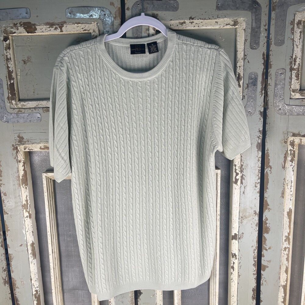 Jenny Buchanan Woman Sage Cream Cable Knit Sweater Top Women’s 1X Short Sleeve